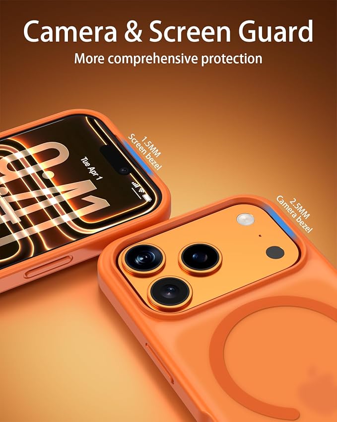 for iPhone 17 Pro Max Case Compatible with MagSafe,Includes Tempered Glass Screen & Lens Protectors,Matte Translucent Anti-Fingerprint,Military-Grade Shockproof Orange Cover