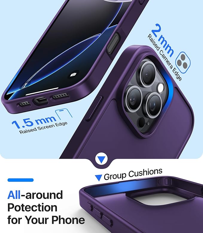 for iPhone 16 Pro Max Case, [Military-Grade Drop Protection][Anti-Yellowing] Shockproof Protective Translucent Matte Cover for iPhone 16 Pro Max Phone Case,Dark Purple