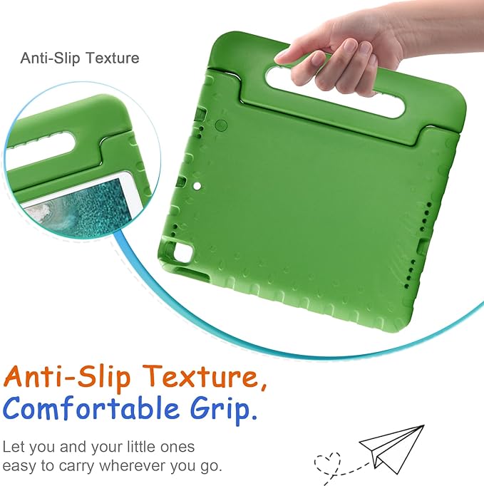 Kids Case for iPad 9th/8th/7th Generation (2021/2020/2019), iPad 10.2" Shockproof Case, Techcircle Handle Stand Lightweight EVA Foam Bumper Protective Rugged Drop Protection Child Proof Cover, Green