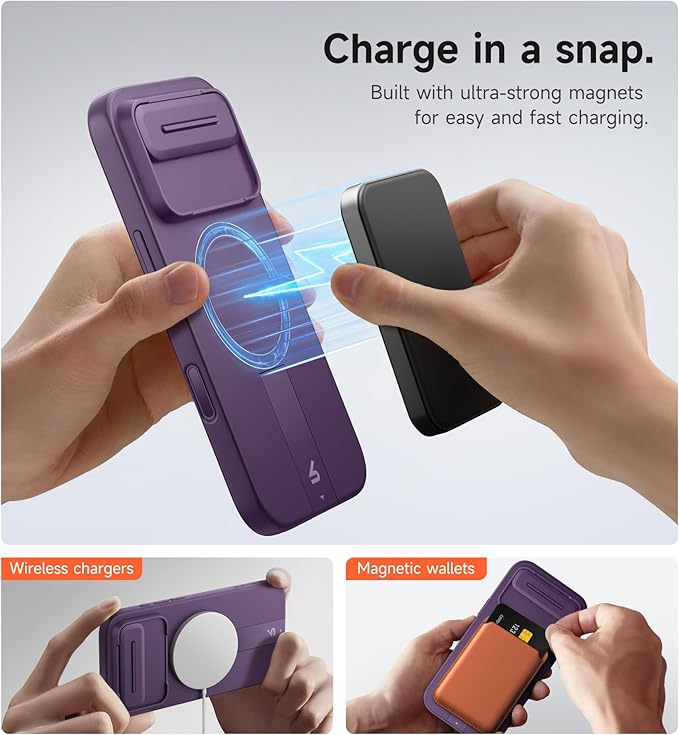 SURITCH for iPhone Air Case with Camera Control Cover, Camera Slide Cover and Adjustable Kickstand, Compatible with MagSafe, Shockproof Bumper Protective Cases for iPhone 17 Air 6.5 Inch, Dark Purple