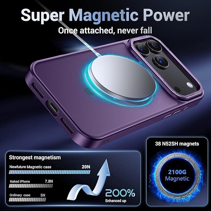 Newfuture Strong Magnetic Compatible with iPhone 17 Pro Case [13 FT Military Drop Protection] [Compatible with Magsafe] Slim Translucent Matte Shockproof with Anti-Fingerprint Phone Case, Dark Purple