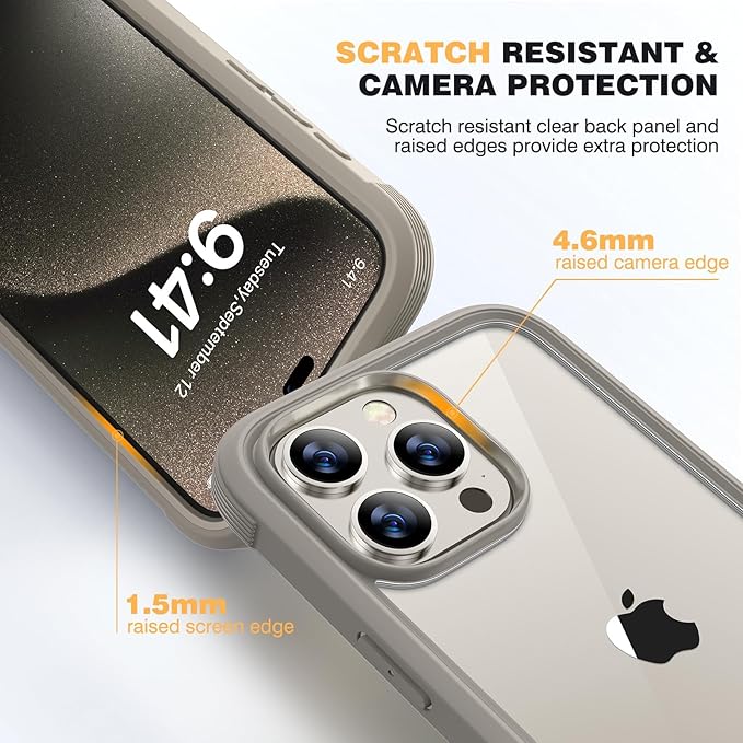 Diaclara Designed for iPhone 15 Pro Case, [Military-Grade Drop Proof] Full-Body Bump Case with Built-in Shockproof Screen Protector, [Camera Lens Protector] for iPhone 15 Pro 6.1"(Natural Titanium)