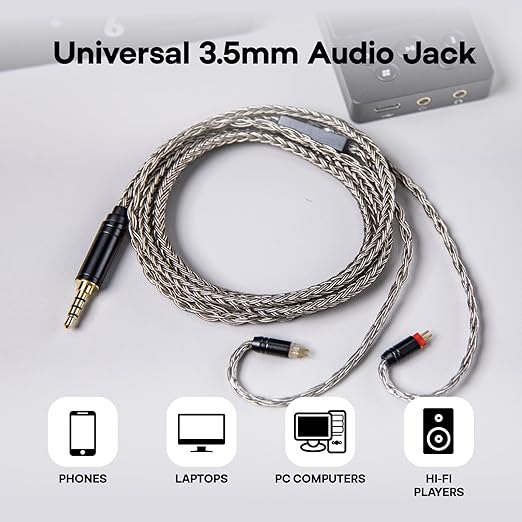 Linsoul Tripowin Zonie HiFi In-Ear Monitor Upgrade Cable, with Omni Mic, 16-Core Silver-Plated SPC Earphone Cable, Type-C/3.5mm Options, 1.25m SPC Tangle-Free Wire for Audiophiles(3.5MM,Recessed 2Pin)