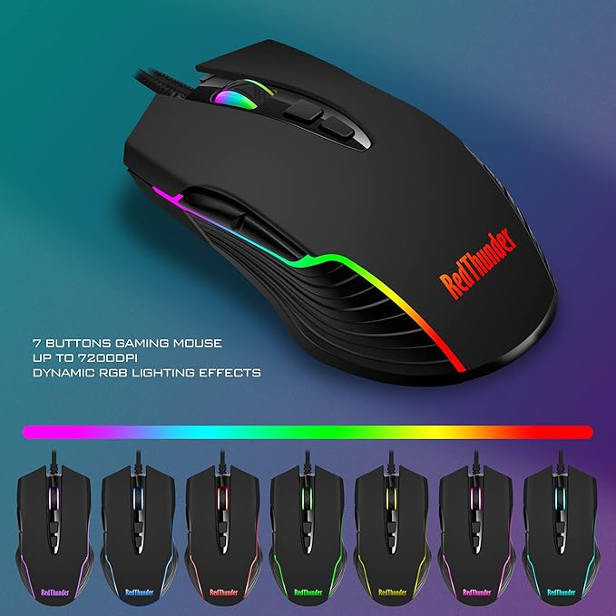 RedThunder K10 Wired Gaming Keyboard and Mouse and Wrist Rest Combo, RGB Backlit, Mechanical Feel Anti-ghosting Keyboard + 7D 7200 DPI Mice+Soft Leather Wrist Rest 3 in 1 PC Gamer Accessories(Black)
