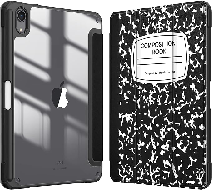 Fintie Hybrid Slim Case for iPad Mini 7 (A17 Pro, 7th Generation) 2024 / iPad Mini 6 (6th Gen) 8.3 Inch, [Built-in Pencil Holder] Shockproof Cover Clear Transparent Back Shell, Composition B