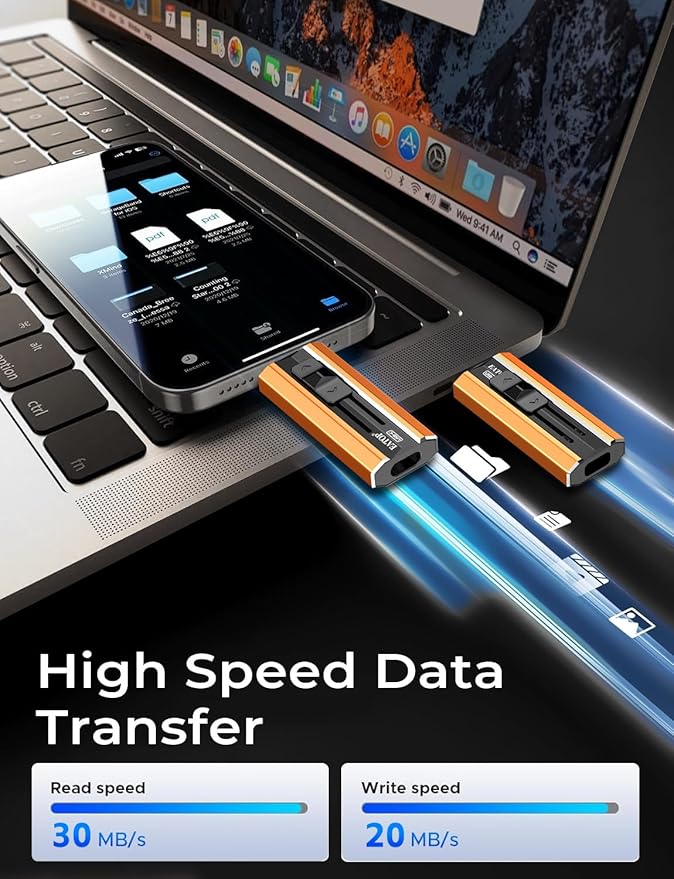 EATOP 512GB Dual Interface Flash Drive, No App Required, Portable USB Storage Memory Stick for iPhone, iPad, Android, PC & Mac – Easily Stores Photos, Videos & Files (Orange)