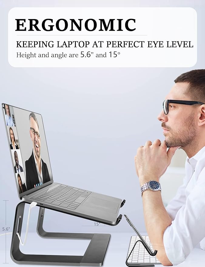 Laptop Stand for Desk Aluminum Laptop Riser Holder for All laptops 10-17 Inches,Include A Cell Phone Stand(Black)