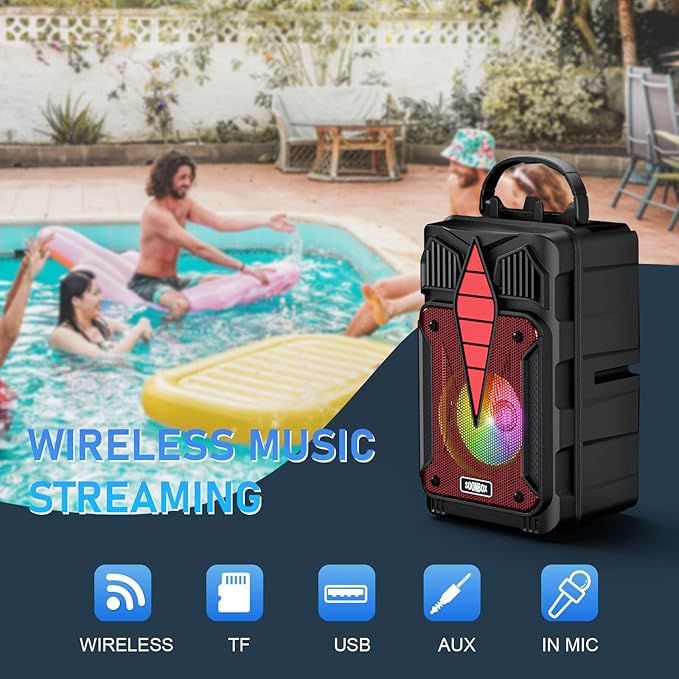 Portable Bluetooth Speaker with Voice-Controlled RGB Multi-Color Rhythm Lights, Supports TWS/USB/TF/FM/AUX, Suitable for Home Party or Outdoors (Red)