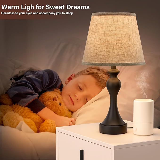 Seealle Touch Lamps for Nightstand - Bedside Lamps Set of 2, 3 Way Dimmable, USB C+A for Bedroom & End Tables (Beige&Black)