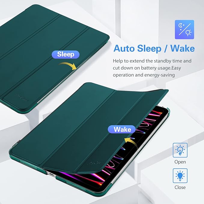 ProCase Smart Case for iPad Pro 12.9 2022/2021/2020/2018, Slim Stand Hard Back Shell Smart Cover for iPad Pro 12.9" 6th Gen/5th Gen/4th Gen/3rd Gen -BluishGreen