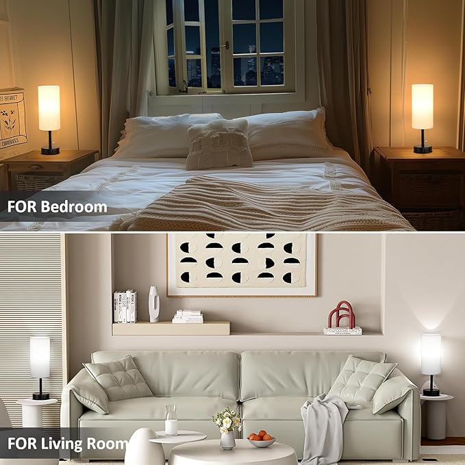Fenmzee USB Bedside Table Lamps Set of 2-3 Color Temperatures Pull Chain Lamp with USB C and A Charging Ports, Round Night Stand Lamps for Bedroom