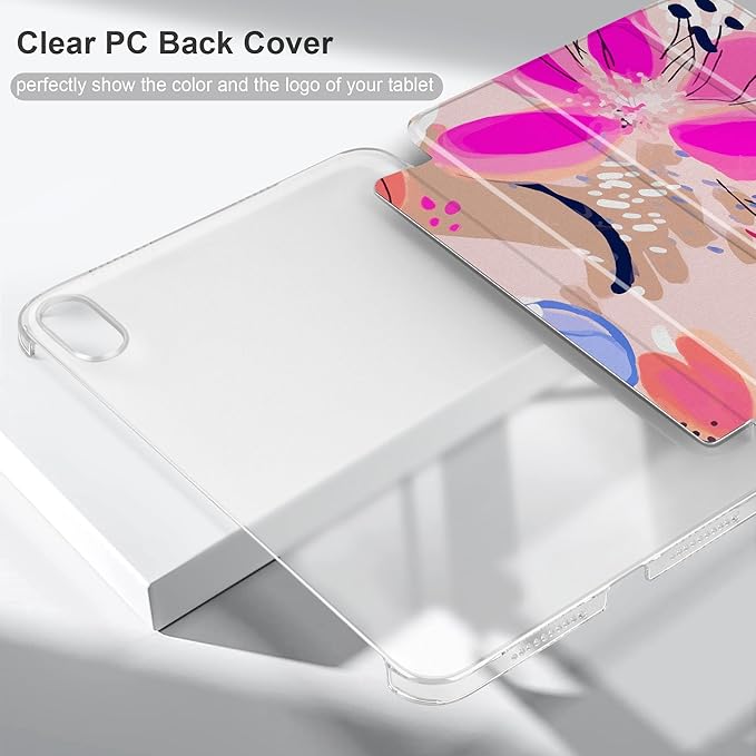 DONGKE for iPad mini 7 (A17 Pro) 2024 & iPad mini 6 2021 8.3 Inch, Slim Foldable Stand Hard PC Translucent Back Shell Smart Cover for iPad mini 7th/6th Generation [Auto Wake/Sleep] - Floral Artistic