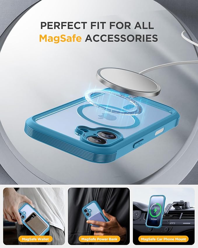 Miracase for iPhone 17 Case 6.3'', Full-Body Military Grade Drop Protection Outdoor Phone case with Built-in Glass Screen &Camera Control,Easy Installation,No Gap,Compatible with MagSafe,Blue