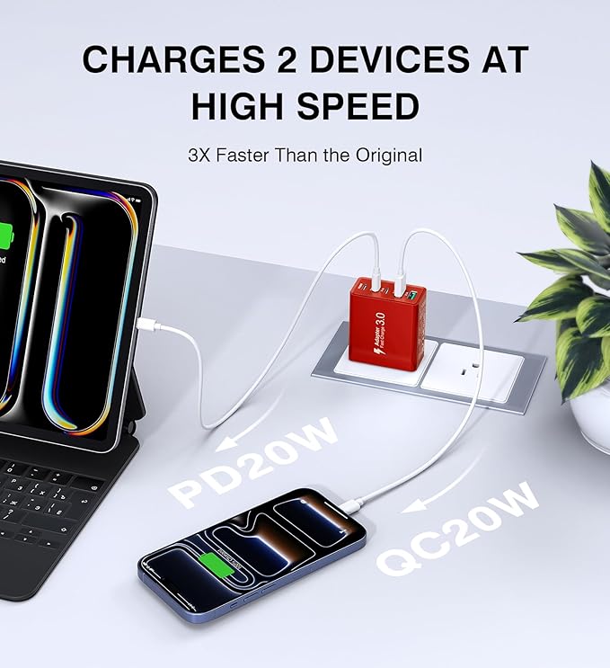 2Pack USB C Fast Charger Block,50W 5-Port Type C Wall Charger Brick,2 USB A and 3 USB C PD3.0 Multiport Charging Plug Power Adapter Brick Cube for iPhone 17/16/15/14/13,Pad Mini/Pro, GalaxyS23 S22