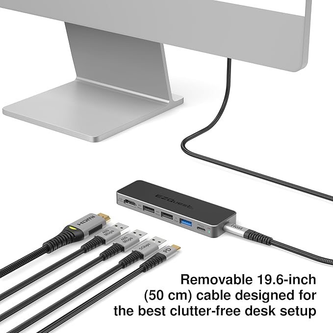 USB-C 5-in-1 Hub Pro Series: 4K 60Hz HDMI, 100W PD Charging, USB 3.0 Data, 20" Detachable Cable. Multiport Adapter for MacBook