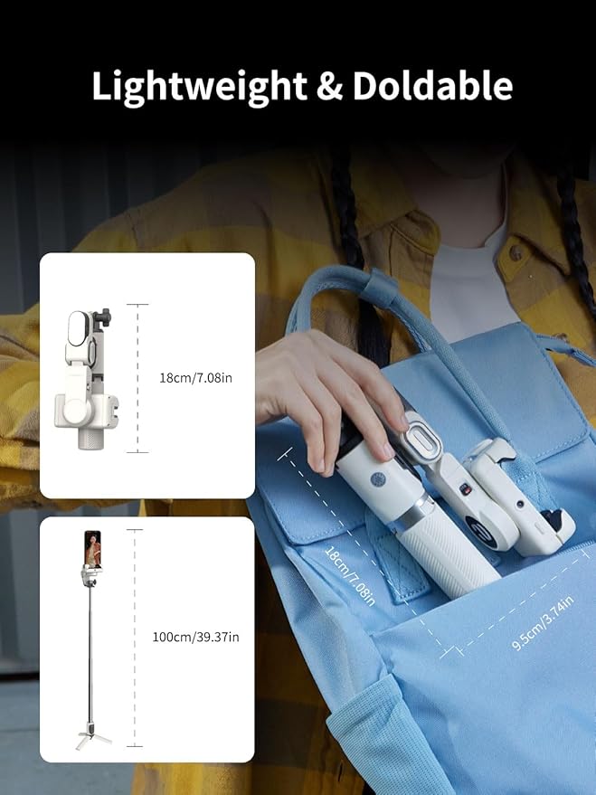AOCHUAN Gimbal Stabilizer for iPhone, Sefie Stick Tripod with Auto Face Tracking for TIK Tok YouTube Video Recording, 4 in 1 Gimbal Stabilizer with 360° Rotation for iPhone/Andriod -M1 Pro White