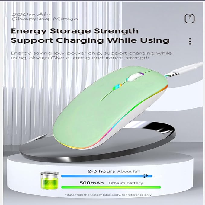 Guiheng Wireless Bluetooth Mouse,LED Dual Mode Rechargeable Silent Slim Laptop Mouse,Portable(BT5.2+USB Receiver) Dual Mode Computer Mice,for Laptop,Desktop Computer,ipad Tablet,Phone,TV (Green)