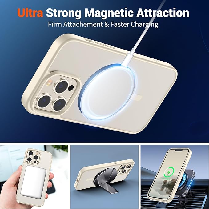 SUPFINE Magnetic for iPhone 13 Pro Case (Compatible with MagSafe) (Military Grade Drop Protection) Slim Translucent Matte Shockproof with Anti-Fingerprint Phone Case,Antique White