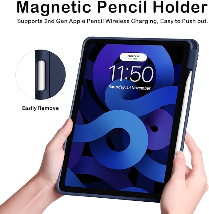 Case for iPad Pro 11 Inch 4th/3rd/2nd Generation 2022/2021/2020 with Pencil Holder [Support iPad 2nd Pencil Charging] Slim Trifold Stand Smart Protective Cover, Auto Wake/Sleep(Dark Blue)