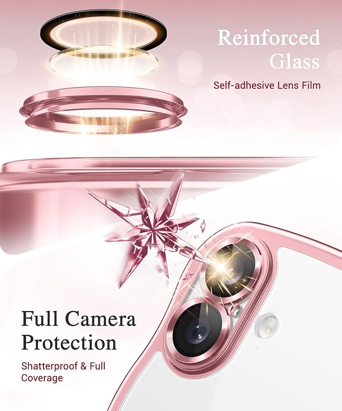 GVIEWIN for iPhone 17 Case Compatible with MagSafe, Upgraded [Full Camera Protection][Cute Wave Frame][Military Grade Protection] Electroplated Hard Phone Cover for Women Girl, Clear/Pink
