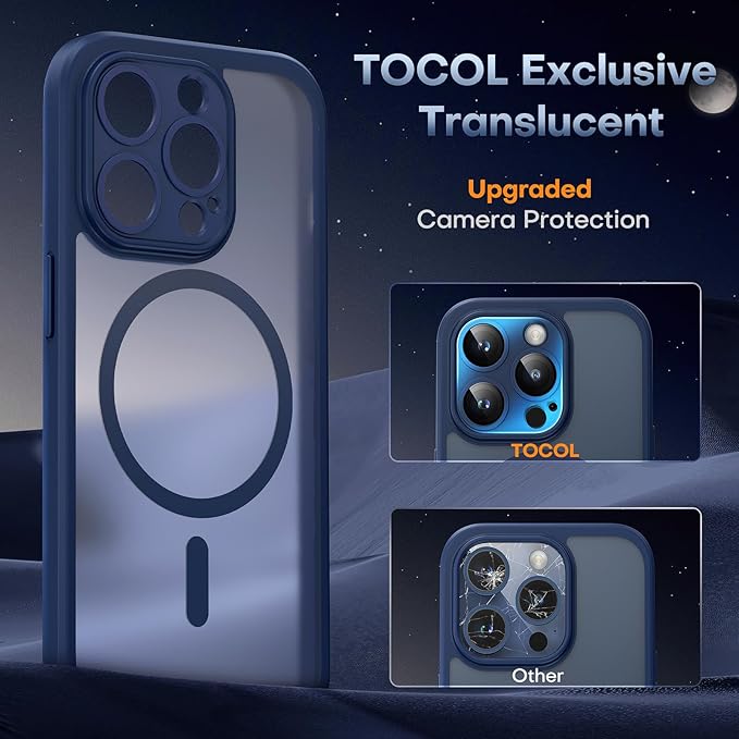 TOCOL for Phone 14 Pro Max Case, Compatible with Magsafe Charger, Full Camera Protection, Drop Protection, Translucent Matte Phone Case for iPhone 14 Pro Max 6.7 inch (Dark Blue)