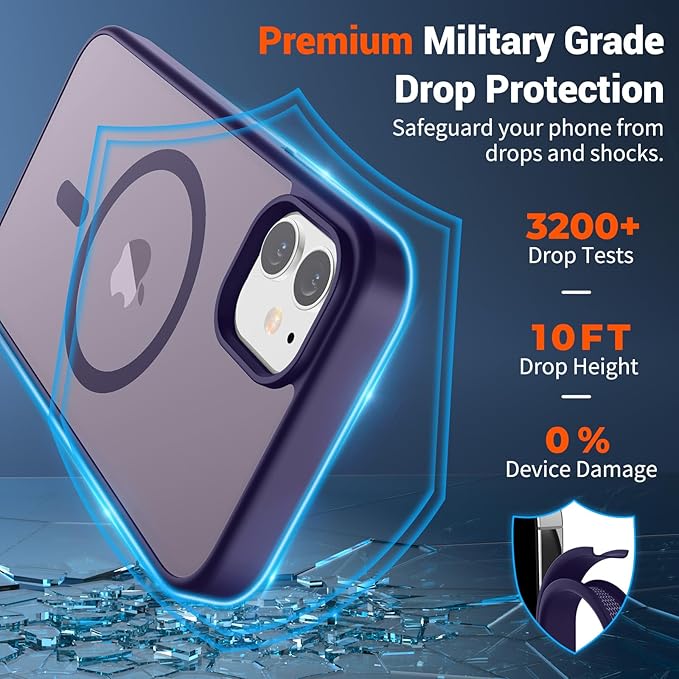 SUPFINE Magnetic for iPhone 11 Phone Case (Compatible with MagSafe) (Military Grade Drop Protection) Translucent Matte Shockproof Phone Cover,Dark Purple