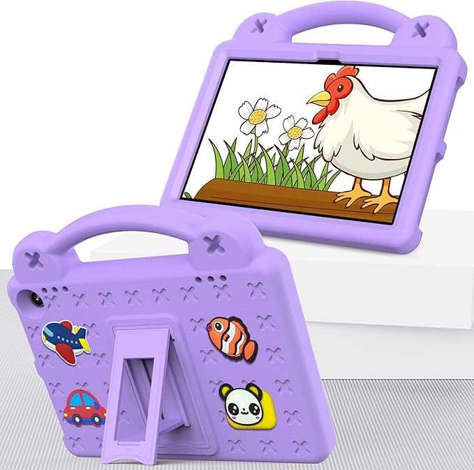AKABEILA Compatible with Amazon Fire HD 8/HD 8 Plus (2020/2022)/Fire HD 8 2024 Tablet Case, Kids Lightweight Shockproof Protective Case with Shoulder Strap & Stand Handle Light Purple