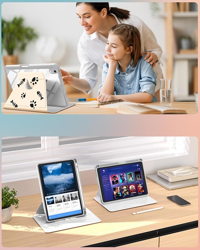 Uppuppy for iPad mini 7 Case (A17 Pro) for iPad mini 6th Generation Case - 360 Rotating Stand Folio Smart Cover with Pencil Holder for Women Girls, Black Cats for Apple Tablet Mini 8.3 inch 2024/2021