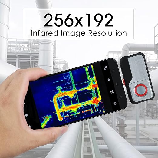 Thermal Camera for Type C Android, 256 x 192 IR High Resolution Thermal Imaging Camera with 8 Color Palettes, Temp Alarm for Electrical, Mechanical