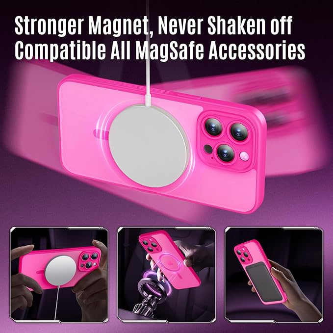 Symcele Designed for iPhone 15 Pro Case, Compatible with MagSafe, with Privacy Screen Protectors X2, [Camera Protection] [15FT Military Drop Protection] Shockpoof Phone Case, 6.1'', Hot Pink