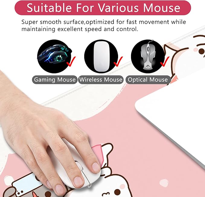 Pink Large Gaming Mouse Pad Kawaii Desk Pad XXL Cute Cat Mouse Mat 35x15.7x0.12 inch Desk Accessories (Pink Cat -2)