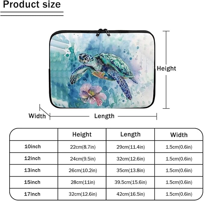 Flower Sea Turtle Laptop Protective Sleeve for Women Men Computer Sleeve 17 inch Tie Dye Laptop Case Bag Portable Computer Carrying Case Suitable GITS for Teens Tablet Bags Hippie