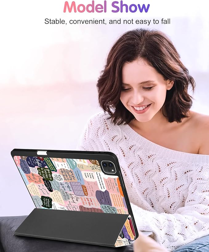 Uppuppy for iPad Air 11 inch Case, Air 5th/4th Generation 10.9, Pro 11'' (4th/3rd/2nd/1st Gen) Case Girls Cute Women Pencil Holder Quotes Design Girly Folio Cover for iPad Air 11 2024/2025 (M2/M3)