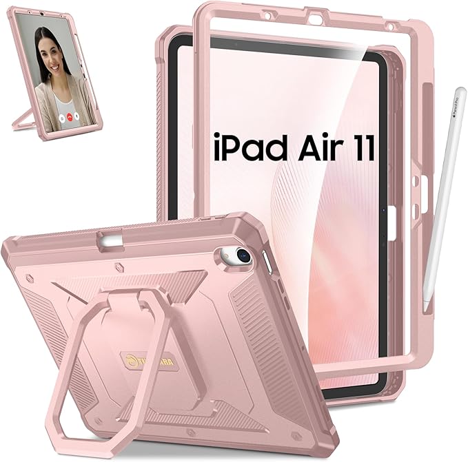 Fintie Case for iPad Air 11-inch M4/M3/M2 (2026/2025/2024), iPad Air 5th/4th Generation (2022/2020) 10.9 Inch - [Tuatara Magic Ring] 360 Degree Rotating Stand Cover with Screen Protector, Rose Gold