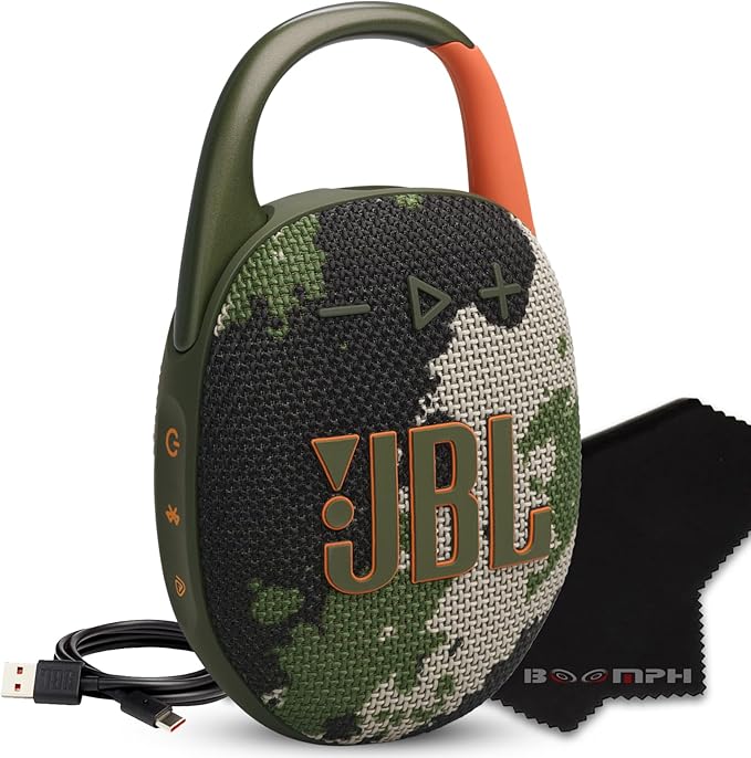 JBL Clip 5 Portable Bluetooth Speaker, IP67 Waterproof & Dustproof, Long-Lasting Battery - Squad - Boomph's Comprehensive Ultimate Performance Cloth Solution for Your On-the-Go Sound Experience
