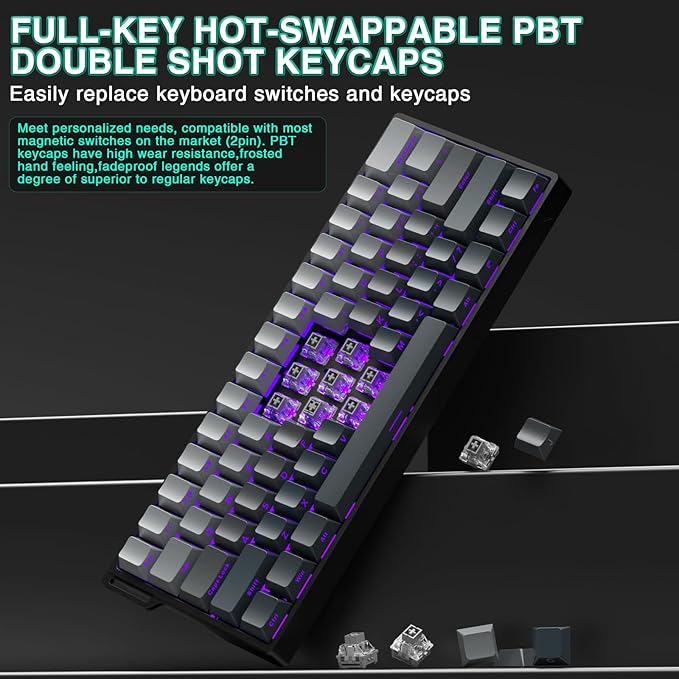 Aula WIN60 HE - 60% Mechanical Gaming Keyboard Wired, Hall Effect Magnetic Switch Hot Swappable,8000 Hz Polling Rate, RGB Keyboard 60 Percent Compact Design for PC (Gradient Gray)