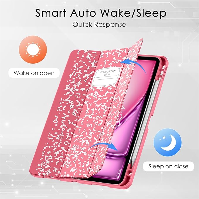 Soke Case for New iPad Air 11 Inch (M4/M3/M2, 2026-2024), iPad Air 5th/4th Generation 10.9 Inch (2020-2022) with Pencil Holder, Soft TPU Back Cover & Auto Sleep/Wake, Book Watermelon
