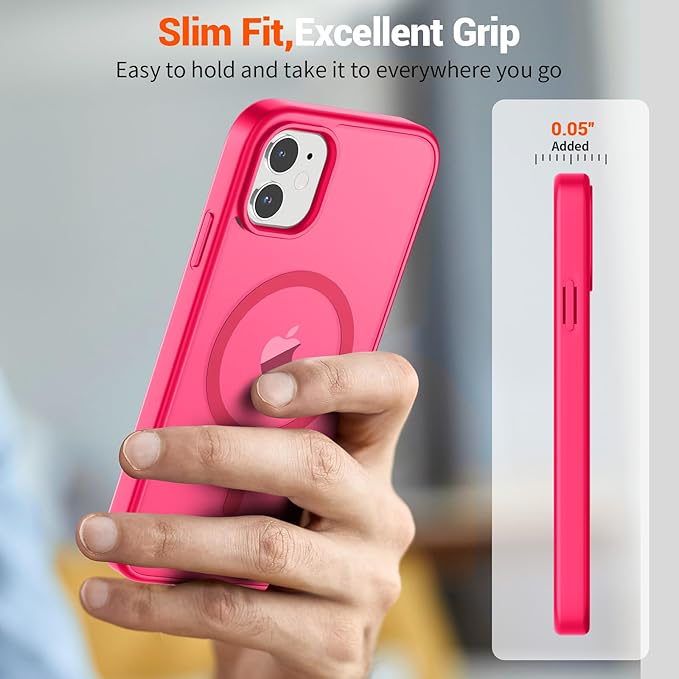 SUPFINE Magnetic for iPhone 11 Phone Case (Compatible with MagSafe) (Military Grade Drop Protection) Slim Translucent Matte Shockproof Phone Cover,Hot Pink