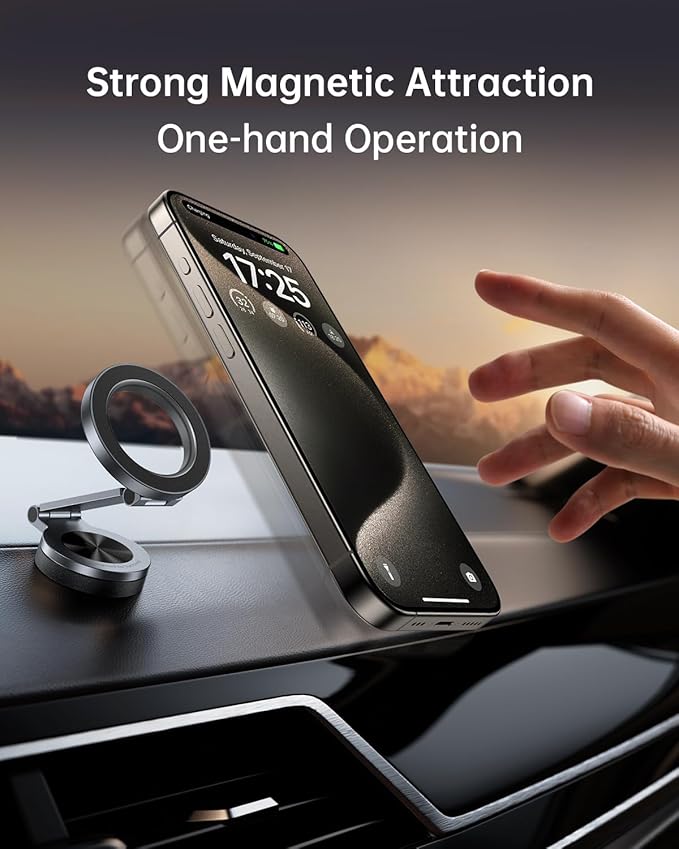SYNCWIRE for MagSafe Car Mount【360° Rotation】Magnetic Phone Holder for Car, Adjustable Metal Arm, Ultra Magnet, Car Magnet Phone Mount for Dashboard, Fit for iPhone 17 16 15 14 13 Pro Max &All Phones