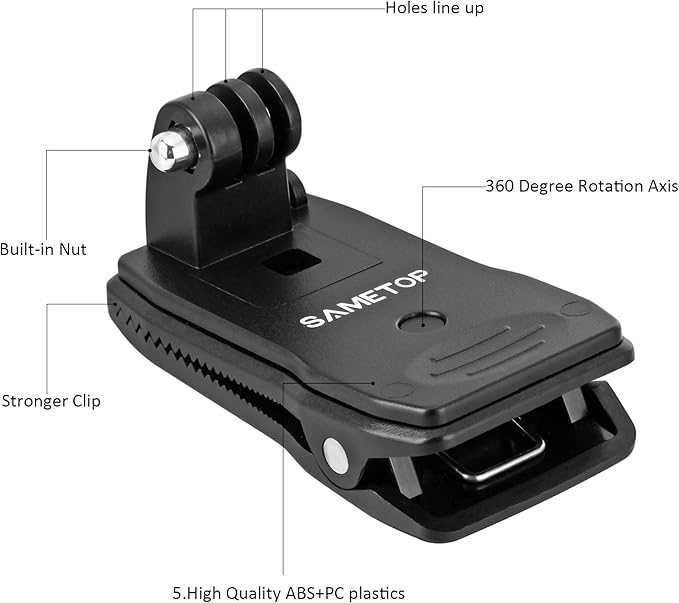 Backpack Strap Mount Quick Clip Mount Compatible with Gopro Hero 13, 12, 11, 10, 9, 8, 7, 6, 5, 4, Session, 3+, 3, 2, 1, Hero (2018), Fusion, Max, DJI Osmo, Xiaomi Yi Action Cameras