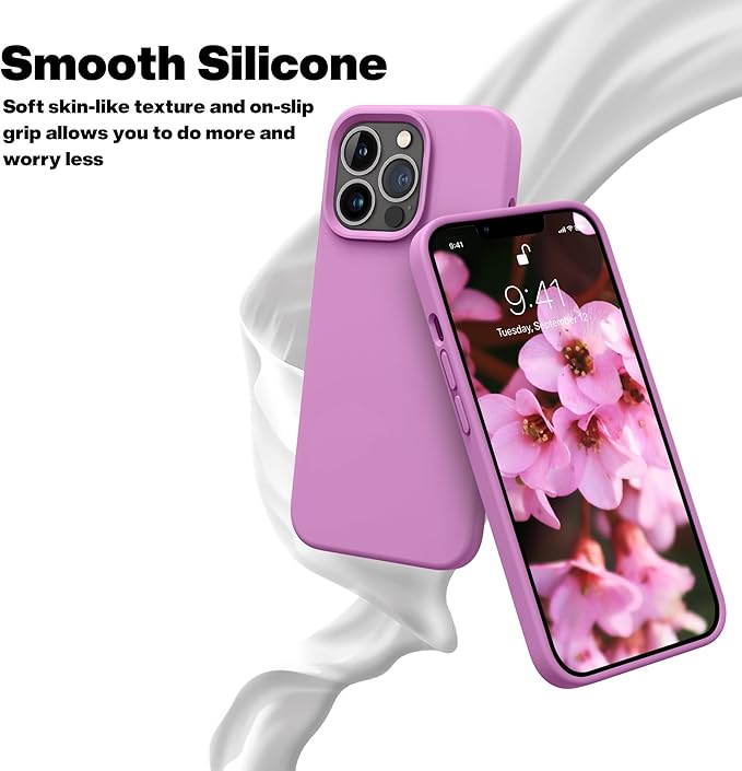 OTOFLY Compatible with iPhone 13 Pro Case,Liquid Silicone Slim Protective Shockproof Phone Case Cover with Anti-Scratch Microfiber Lining, 6.1 inch (Lilac Purple)