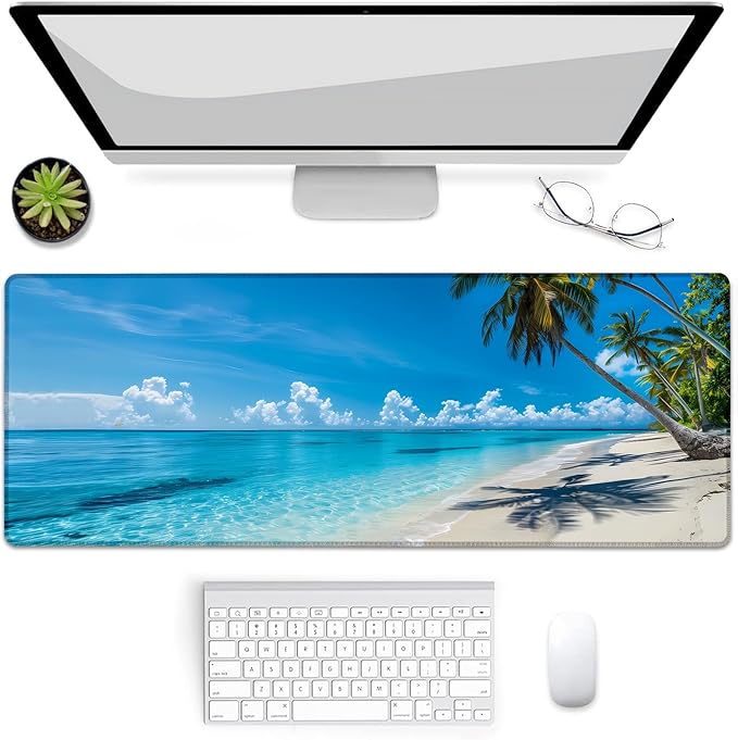 Gaming Mouse Pad, Beach Ocean Palm Tree Mouse Pad, Desk Mat, Non-Slip Rubber Base MousePads for Computers Laptop Office School Home Accessories Decor 31.5" x 11.8"
