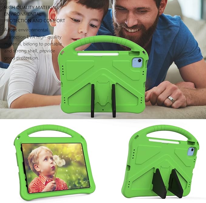 Shockproof Case for Apple iPad A16 11 Inch 2025 11th Gen/iPad 10th Generation 2025 10.9", with Shoulder Strap Soft EVA Handle Design Foldable Kickstand Kids Friendly Cover for Girls Boys, Green
