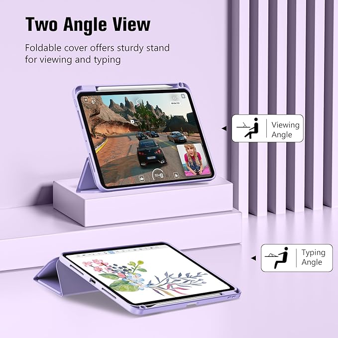 ProCase for iPad Pro 11 Inch Case M5 2025/M4 2024 5th Gen with Pencil Holder, iPad Pro 11"(Model: A3357/A3358/A3359/A2836/A2837/A3006) Trifold Stand Smart Folio with Soft TPU Back Cover -Purple