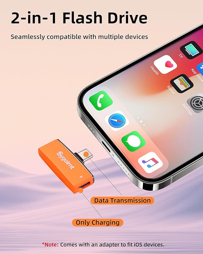 USB C Flash Drive for iPhone Photo Stick 128GB Thumb Drive with Type-C Charging Port, USB Memory Stick for Photos Videos, High Speed Jump Drive External Storage for iPad/Android Phones/PC (Orange)