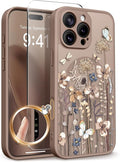 GVIEWIN for iPhone 16 Pro Case Compatible with MagSafe, [Military Grade Protection] [Screen Protector] Full Camera Protection Floral Translucent Women Magnetic Phone Case, Autumnflit/Brown