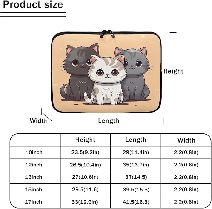 Cute Cat Laptop Sleeve for Women Teen Girls 17 inch Laptop Protector with Multiple Uses Lap Top Case Lightweight Computer Carrying Case Kawaii Tablet Bag for Daughters Brown