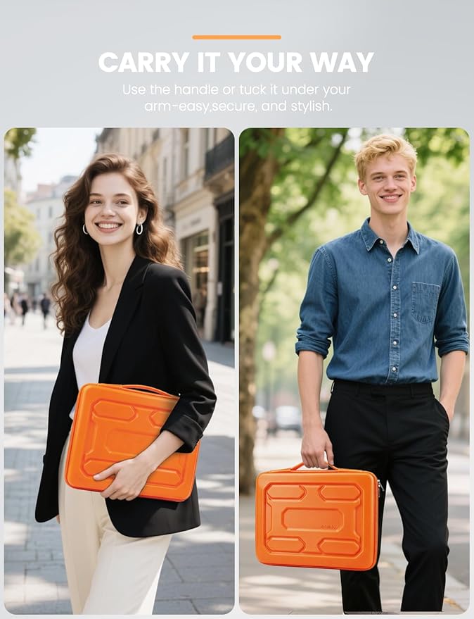DOMISO 14 inch Laptop Sleeve with Handle Shockproof Computer Bag Waterproof EVA Protective Carrying Case for 14" ThinkPad E480/Yoga 920/13.5" Microsoft Surface Book/HP Pavilion 14 Stream 14, Orange
