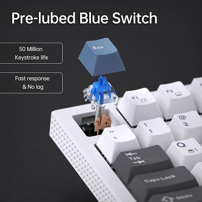 KEMOVE K98SE Mechanical Gaming Keyboard, 98 Keys LED Backlit Programmable Keyboard, 96% Wired Computer Keyboard with Double Sound Dampening Foam, Pre-lubed Blue Switch