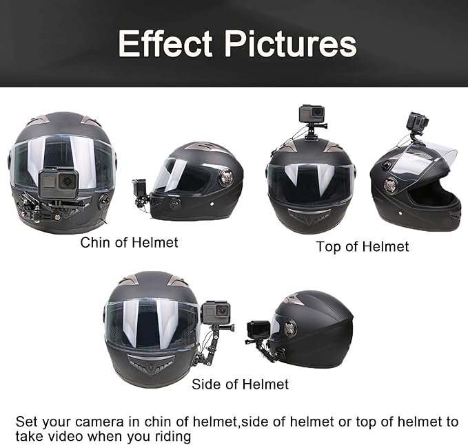 34in1 Motorcycle Helmet Chin+Top+Side Mount Kit for GoPro Hero 13 12 11 10 9 8 7 Black Silver White 6 Osmo and Other Action Camera with Adhesive Sticky Mount and Buckle, Extra Camera Tether
